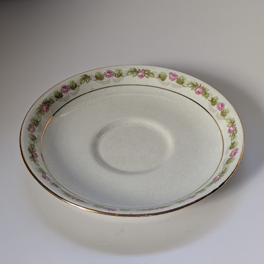 Antique Teacup Imperial Porcelain Wedgwood England Pink Rosettes Cup & Saucer - Picture 6 of 14